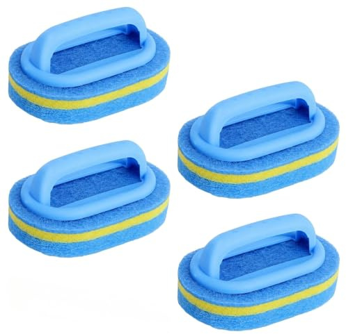 4 Stück Reinigungsschwamm mit Griff Scheuerschwamm Küchenschwamm Bürsten | Topfreiniger Scheuerschwämme, Poolbürste Spülschwämme, Waschbar für Badezimmer, Boden, Wand, Waschbecken, Schale, 14*9cm