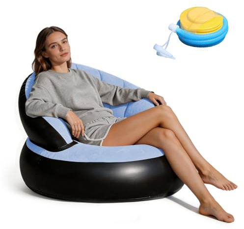 BUERPINKING Aufblasbares Sofa, Beflocktes Luftsofa, Tragbarer Aufblasbarer Stuhl, Sofa und Couch mit Beflockter Oberfläche für Wohnzimmer, Airlounge, Sitzsack Outdoor für Camping, Zuhause (Hellblau)
