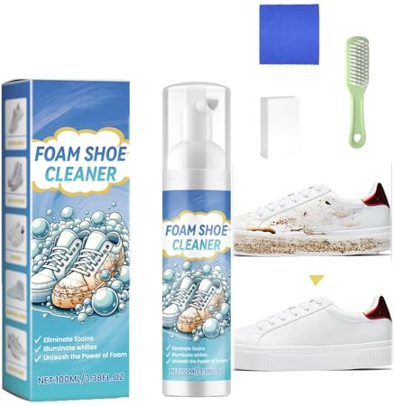 Kit Limpieza Zapatillas,Limpiador Zapatillas Kit Completo 100ml,Limpiador de Zapatillas Blancas con Cepillo y Paño,Limpiador en Espuma,Quitamanchas sin Agua,para Cuero,Lona,Ante y Calzado Deportivo