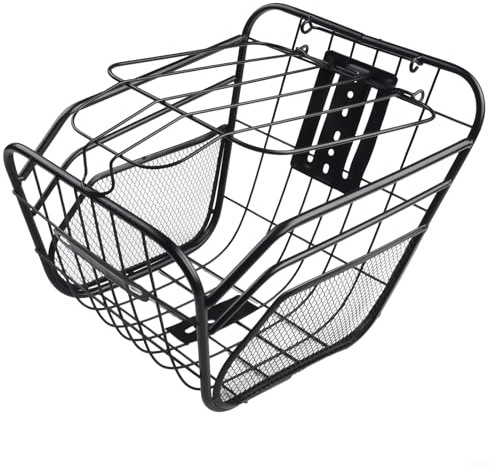 QuivyLivy Cesta frontal de bicicleta, soporte de almacenamiento de alambre de metal resistente para manillar, diseño plegable portátil para comestibles, libros, suministros escolares (cesta)