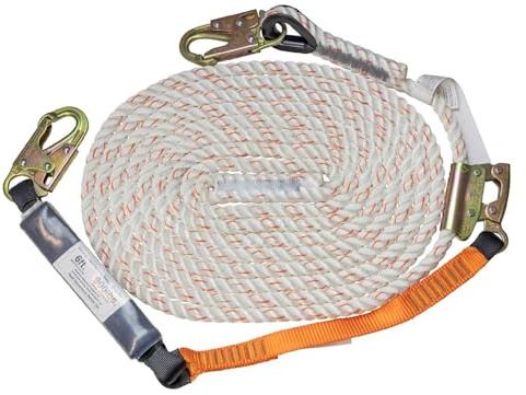 Malta Dynamics 50-ft Vertical Lifeline Assembly – Fall Protection Lanyard, Fall Arrest System with Shock Absorber, Safety Rope for Workplace and Construction Site, OSHA and ANSI Approved