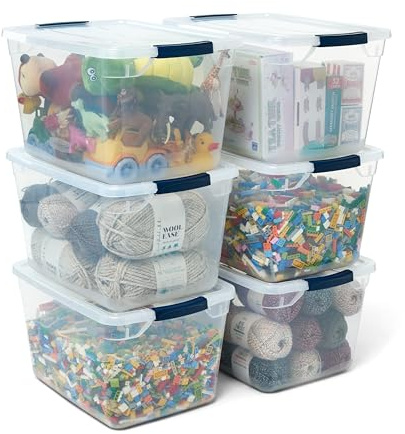Rubbermaid Cleverstore Clear 32 Qt, 6 Pack Stackable Plastic Storage Bins with Lids, Great for Closet and Laundry Storage, Organizing in the Home