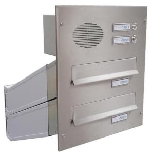 D-042 2er Edelstahl Mauerdurchwurf Briefkastenanlage mit 2 Klingeln & Sprechsieb (Tiefe: 35-50 cm) - LETTERBOX24.de