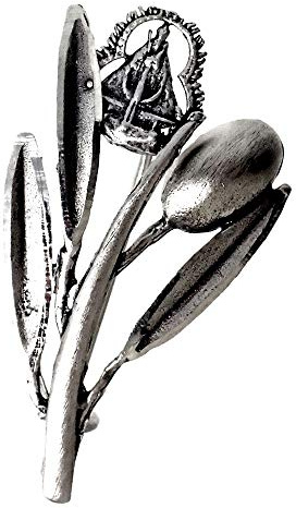 Alfiler plata Ley 925m 31mm. rama olivo hojas aceituna Virgen de la Cabeza detalles tallados