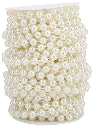 Perlengirlande 20m Perlenband Perlenkette 10mm künstliche Perlen Kette für Hochzeit Home Party DIY Handwerk Anhänger Dekoration(Beige)