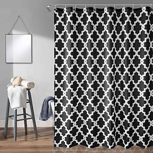 WedDecor Bathroom Shower Curtain Waterproof Mould Free Mildew Resistant, Heavy Duty 100% Polyester Fabric Curtains Liner Washable & Wipe Clean with 12 Curtain Hooks, Trellis Black, 180x200cm
