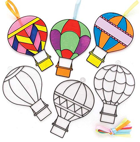 Baker Ross FE360 Heißluftballon- Sonnenfänger, Bastelei, Buntglas-Effekt für Kinder zum Dekorieren und Präsentieren, für Kunst- und Bastelaktivitäten, Packung mit 10 Stück