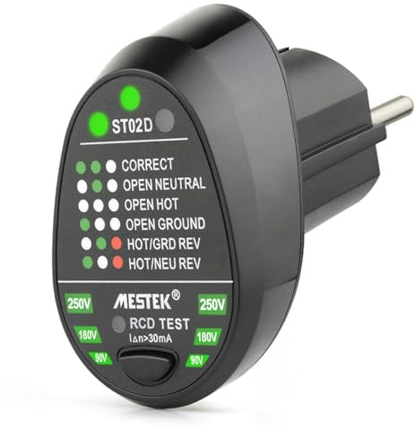 Comprobador de Enchufe, Probador comprobador de enchufes Eléctrico de RCD Enchufe, Detector automático de la polaridad del cable neutro vivo a tierra para prueba de cable de tierra vivo neutral