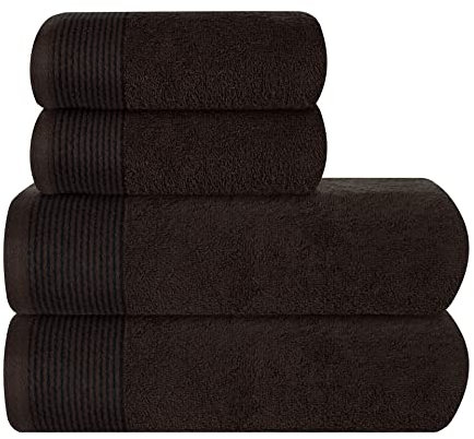 GLAMBURG Ultra Soft 4er-Pack Handtuch-Set, Baumwolle, enthält 2 übergroße Badetücher 70 x 140 cm, 2 Handtücher 50 x 90 cm, für den täglichen Gebrauch, kompakt und leicht — Braun
