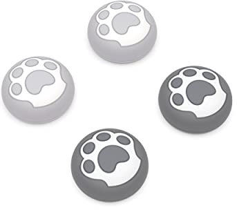 PlayVital Joystick Caps für PS5,Stick Aufsätze für PS4,Kappen für Xbox Series X&S,Thumbstick Zubehör für Xbox One,Analog Stick Kappen für Switch Pro Controller-Katzenpfote(Grau & Hellgrau)