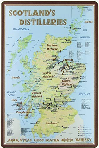 Blechschild 20x30cm gewölbt Scotland´s Distilleries Whisky Deko Geschenk Schild