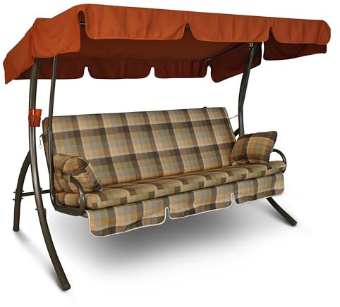 Angerer Hollywoodschaukel Trend – Schaukel zum Sitzen, Liegen & Entspannen, inkl. Bett-Funktion, einfache Montage, Made in Germany, waschbare Kissenbezüge, Grau-Beige Gemustert