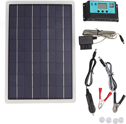 Solar Panel Battery Charger Kit Car Charging Bottle 50A 20W Outdoor Mppt USB Controller 18V with Regulator Dual Silicon for Monocrystalline Battery Charging Automobile Outside Charger Power Solar