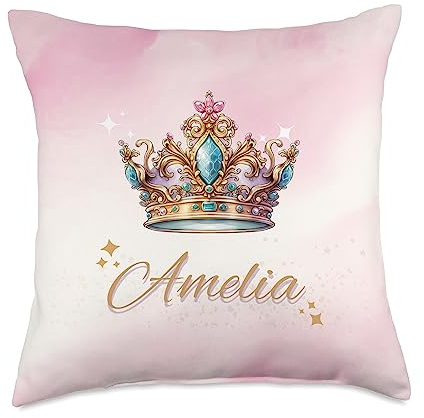 Custom Crown Name Designs Personalized Girl's Custom First Name Amelia with Crown Throw Pillow, 18x18, Multicolor