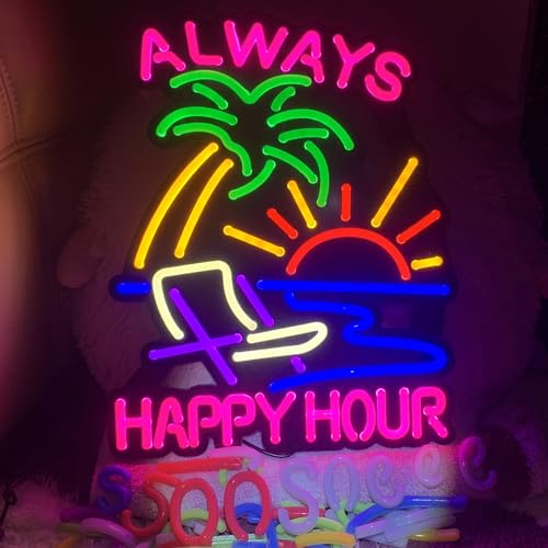 Jigsaw Puzzle 40pcs Happy Hour Neon Light Sign, Man Cave Men LED Light, Home Wall Signs Gifts, Decorations, Palm Tree, Beach, Sun, Tiki Bar, Garage, Accessories, Cart, Party, Bedroom, Led Sign, Lights sailboat