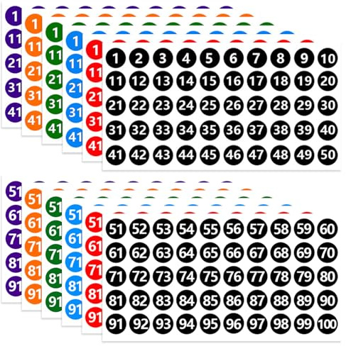 Nummer Zahlen Aufkleber 1-100, 12 Blatt Number Stickers Zahlen zum Aufkleben 25mm Vinyl Runden Zahlenaufkleber für Büro Schließfach Heim