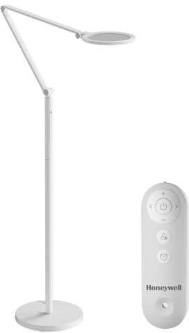 HONEYWELL Lámpara de pie LED - F01WT Sunturalux Luz de pie regulable para el cuidado de los ojos con control remoto, luz natural, 5 colores y 5 brillos, lámpara de pie alta para oficina en casa