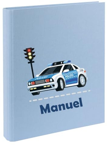 minimutz Zeugnismappe Kinder mit Name personalisiert - Dokumentenmappe Polizei für Mädchen Jungen - Zeugnisordner Leinen zum Einsortieren (hellblau)