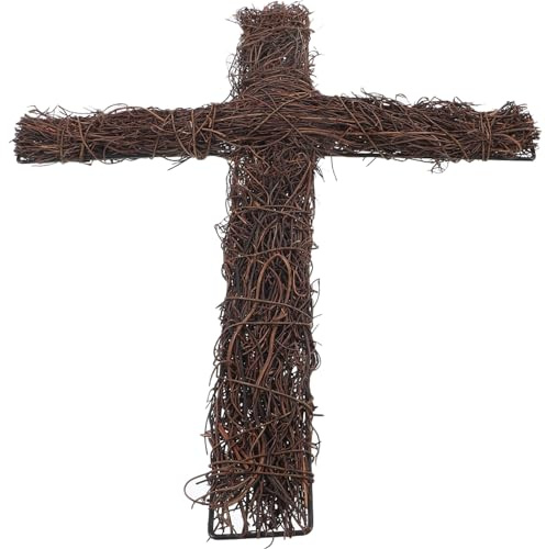 Rattan Cross Floral Wreath Ring Woven Cross Garden Decor Collection Cross Christmas Garden Cross Decor Cross Wreath Frame Easter Crafting Wreath Wall Cross Front Door Grape Vines
