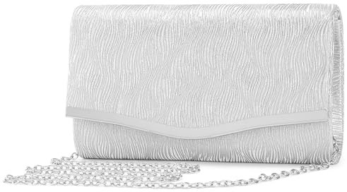 BAIGIO Clutch Silber Abendtaschen Damen Handtasche Silber Brauttasche Glitzer Clutch Damen Elegante Tasche Envelope Tache Strass Handtasche Silber Umhängetasche für Party Hochzeit Silber Kettentasche