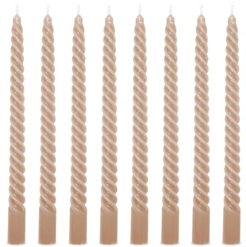 Whaline 8Pcs 10 Inch Sahara Beige Spiral Taper Candles Dripless Twisted Wax Candles Long Unscented Candlesticks for Wedding Holiday Celebration Home Party Dining Table Supplies