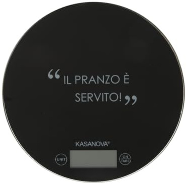 KASANOVA Bilancia da Cucina Digitale Nera Tonda con Scritta