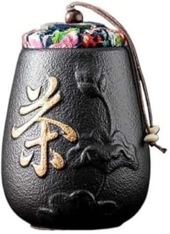 CROWEL Chinese Style Tea Caddy，Tea Caddy For Tea Bags，Retro Style Sealed Jar ，Handmade High-temperature Firing,Black Small Ceramic Tea Caddy