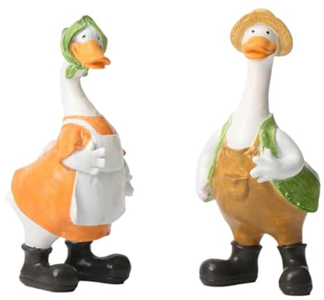 Yingbei Papa-Ente und Mama-Ente Gartenstatuen – Paare, Gartenskulpturen aus Kunstharz, für Außendekoration, Pflanzgefäß und Fensterbank, Heimdekoration, Statuen