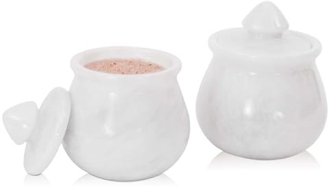 Marmorsortiment saltkällare set med 2 (kurvig design) (vit)