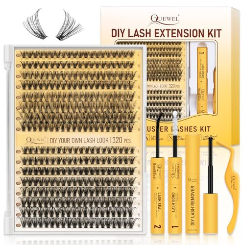 QUEWEL 320PCS Ciglia Finte Ciuffetti 30D+40D, Extension Ciglia 9-16mm con Pinzette per Ciglia e colla ciglia finte, Remover, Kit Extension Ciglia dall'Aspetto Naturale Fai da Te Casa (30D+40D-Kit)