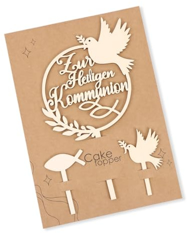 Kommunion Tortendeko, Erste Heilige Kommunion Cake Topper, Erstkommunion Tortendeko, Holz Torten Topper Kommunion, Taube Fisch Kuchen Deko Erstkommunion Deko Torte für Junge Mädchen