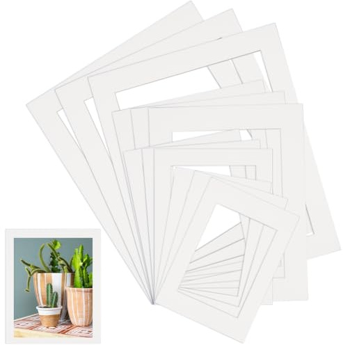 SOFPLATE 12 Stück Vorgeschnittenes Foto Passepartout Set 5 x 7in/6 x 8in/8 x 10in/10 x 12in Weißes Hohles Rechteckiges Papier Blankes Display Album Set Zubehör Für Fotos Bilder Wand Kunstwerk Dekor