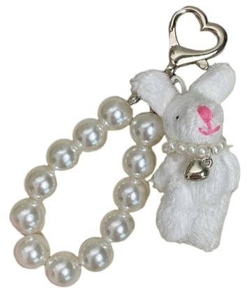 Greabuy Lovely Pearls Kaninchen-Puppen-Handyanhänger, robuster Plüsch-Schlüsselanhänger für Handys und Taschen, Länge: 10,3 cm, Legierung, Size Length 10.3cm/4.06inch, Metalllegierung