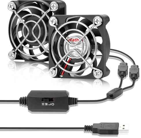Wathai 2-Piece 50mm USB Mini Fan with 3 Speed Settings, Compact Fan | 2 in 1 Lüfter für PC, Aquarium, Raspberry Pi, Heizkörperkühlung