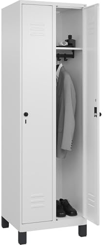 C + P Möbelsysteme | Spind | 2 Abteile | verkehrsweiß RAL 9016 | Stahl | 2 Abteile, verkehrsweiß, B 600 mm, mit Füßen, Drehriegel
