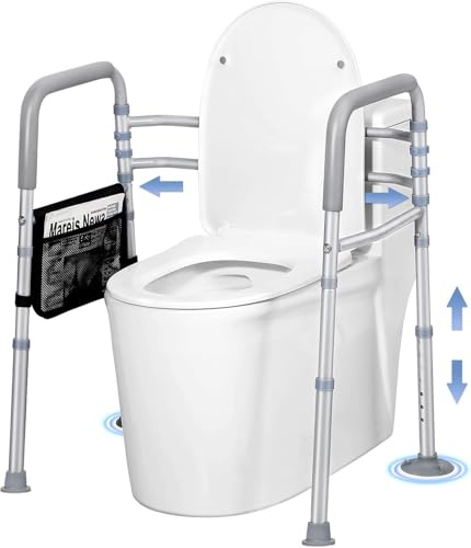 LOLLIDO Barre de sécurité pour WC réglable en largeur et hauteur, rehausseurs de siège WC pour personnes âgées, relevé de WC avec poignées, cadre de sécurité pour WC adapté à la plupart des toilettes