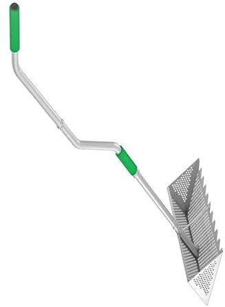 Rastrillo de playa, rastrillo de pulgas de arena con mango ergonómico resistente, cesta grande de 16 pulgadas y dientes afilados para un fácil tamizado de arena y dientes de tiburón