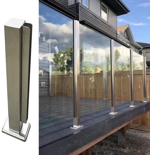 barandilla de cristal, Pasamanos de escalera con postes de balaustre y tornillos, soportes de montaje for paneles de vidrio for villas, balcones y patios.(Brushed end Post,110cm(43 1/4))