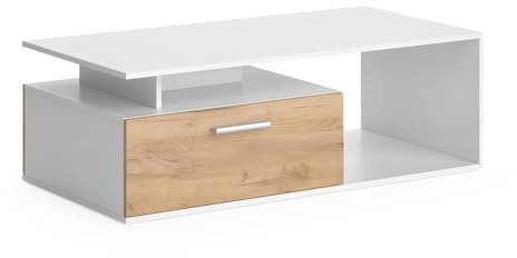 Vicco Couchtisch Roland, Weiß/Goldkraft Eiche, 118 x 59 cm | mit Ablagefläche zur Aufbewahrung von Zeitschriften