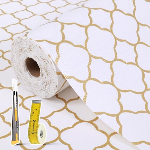 Shelf Liners for Kitchen Cabinets 30x600cm Non Adhesive Drawer Liner | Thickened Refrigerator Liner Gold Quatrefoil Strong Non-Slip Paper for Tool Box with Knife and Tape Measure