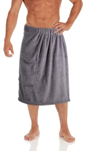 wkao Kilt de sauna pour homme avec poche pratique, serviette de bain réglable pour homme, serviette de douche portable avec bandes de fixation en nylon, taille élastique confortable