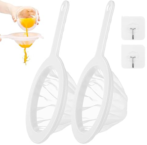 JRSHIRLEYLTD 2 filtros de malla de nailon con asa, filtro de colador, con borde y cómodas asas antideslizantes, para filtrar zumo, leche, café, vino, 2 unidades