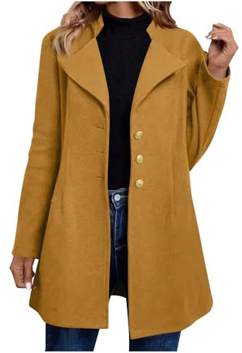 FUPODD Mantel Damen Winter Elegant Wollmantel Damen Lang A Linie Wintermantel Warm Trenchcoat Revers Winterjacke Mit Knöpfen Taschen Damenmantel Lange Wolle Mäntel Frauen Übergang Jacke Kuschelig