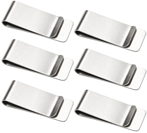 Lot de 6 Pinces à Billets en Acier Inoxydable, Pince à Billet Métallique Porte-Billets Élégant, Accessoire Pratique pour Homme et Femme, pour Crédit, Tickets et Documents