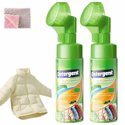 2 Stück Daunenjackenreiniger Ohne AusspüLen (Mit BüRstenkopf),Mehrzweck-Fleckenentferner Spezialreiniger FüR Daunenjacken, Geeignet FüR Outdoor-Bekleidung, Skifahren Und Reisen