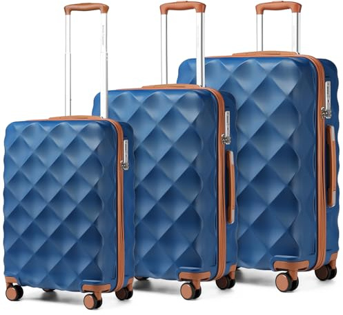 British Traveller 3-teiliges Kofferset Hartschalen Reisekoffer TSA Schloss | 3-teiliges Hartschalenkoffer Set mit 34L, 57L und 91L Volumen, TSA Schloss, 360° Rollen für Familienreisen und lange Reisen