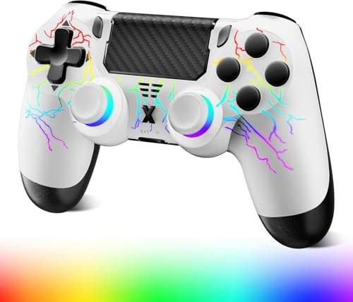 Hycago Wireless Controller for PS-4, Crack Design with RGB Light, 1000mAh Battery, Gamepad Joystick with Dual Vibration/6-Axis Gyro Sensor/Touch Panel, Controller for PS-4/Pro/Slim/PC