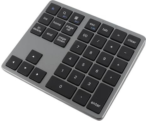 Kelawoly Numeric Keypad, 35 Keys Numeric Keyboard with Receiver 2.4G Wireless BT5.0 BT3.0 Number Keypad for OS X Laptop Desktop Smartphone (Grey)