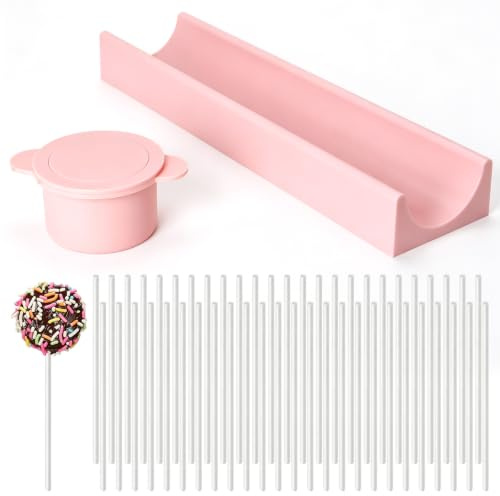 PPAAtrigeminal Circle Cake Pop Cutter and Pusher Mold Set | with Tray & Sticks, Non-Stick Dessert Maker Kit, Easy Release Mould, for Treats, Chocolate & Candy, Home & Parties