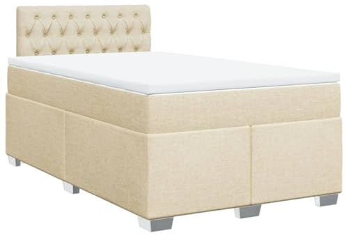 mtlskopl Boxspringbett 120x190 cm mit Matratze und Topper, Polsterbett Creme mit Kopfteil, Stoff Bettanlage komplett mit Taschenfederkernmatratze für Schlafzimmer und Gästerzimmer